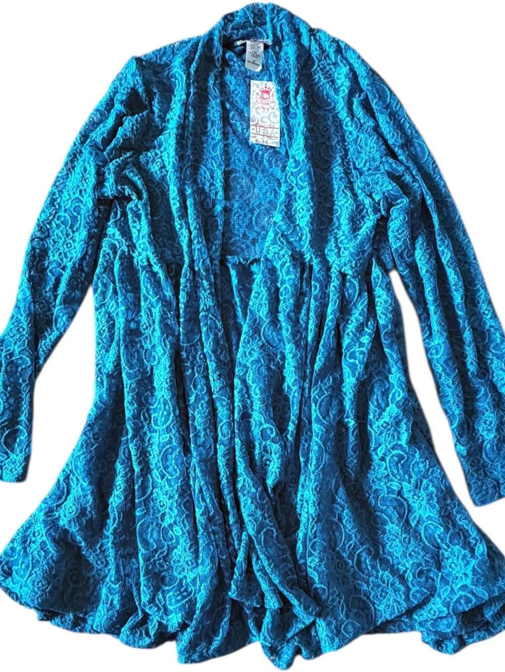 Pretty Young Thing USA Blue Lace Cardigan Drape Front Long Sleeve Women’s 2X